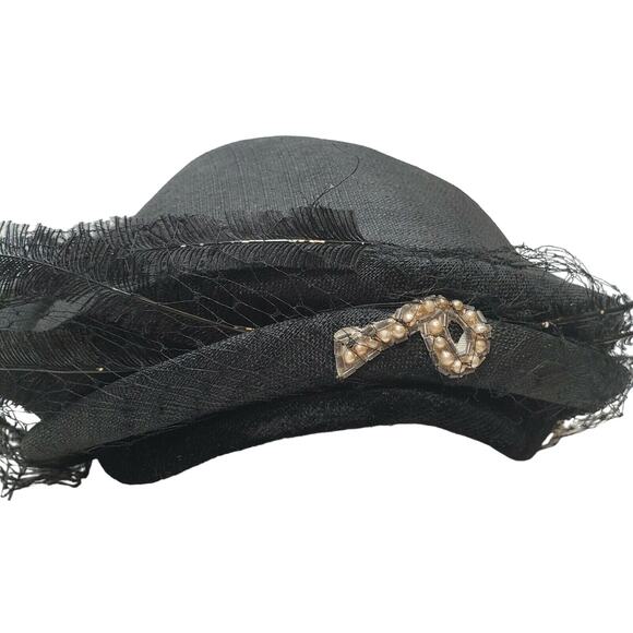 Vtg Juliette Cap DuBarry French Adaptations Ladies Black Hat Paris & New York - Picture 6 of 8